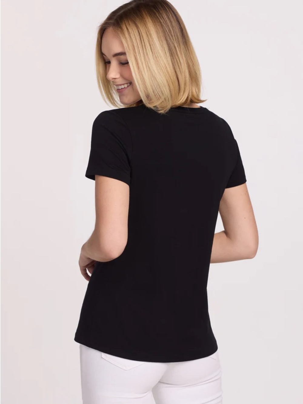 Woolx Junie All-Season Black V-Neck Women's Short Sleeve Tee - Picture 5 of 5